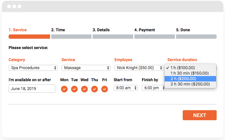 Enable clients to choose the exact duration of their appointment