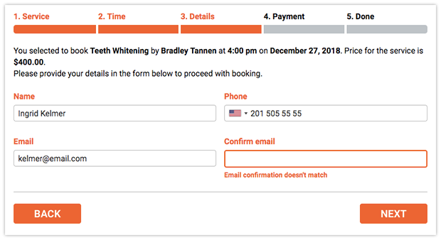 Email confirmation field in Bookly booking form