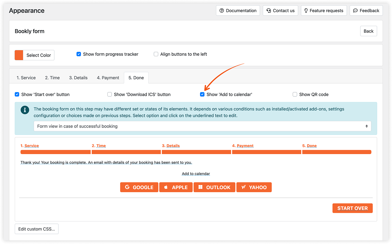 Appearance section in Bookly