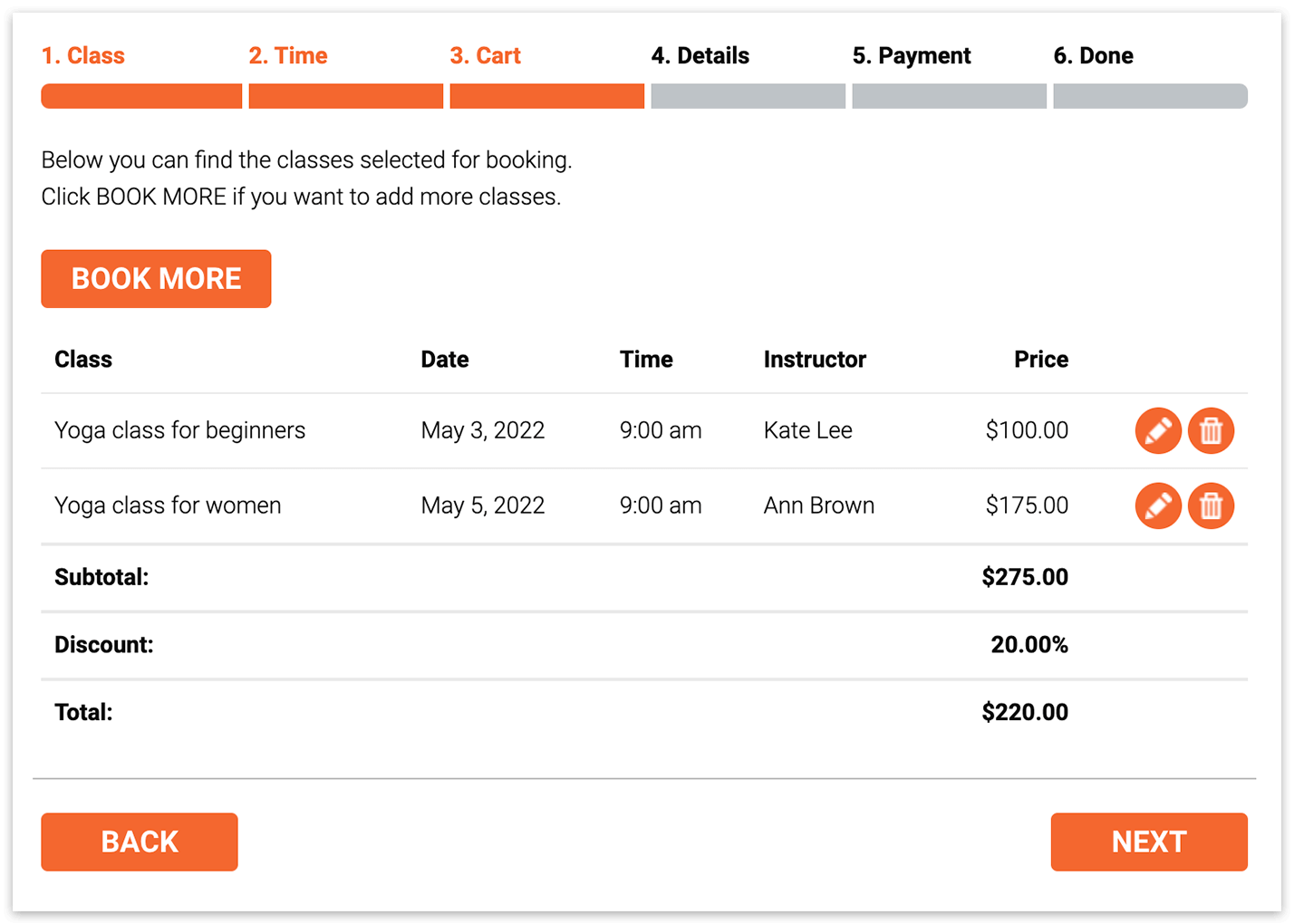 Bookly booking form – Cart step