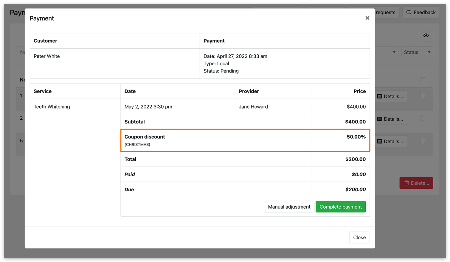 Coupon discount in payment details