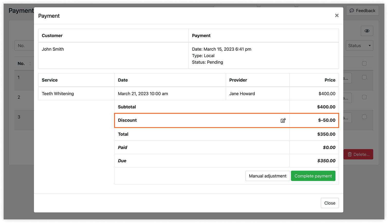 Payment details in Bookly