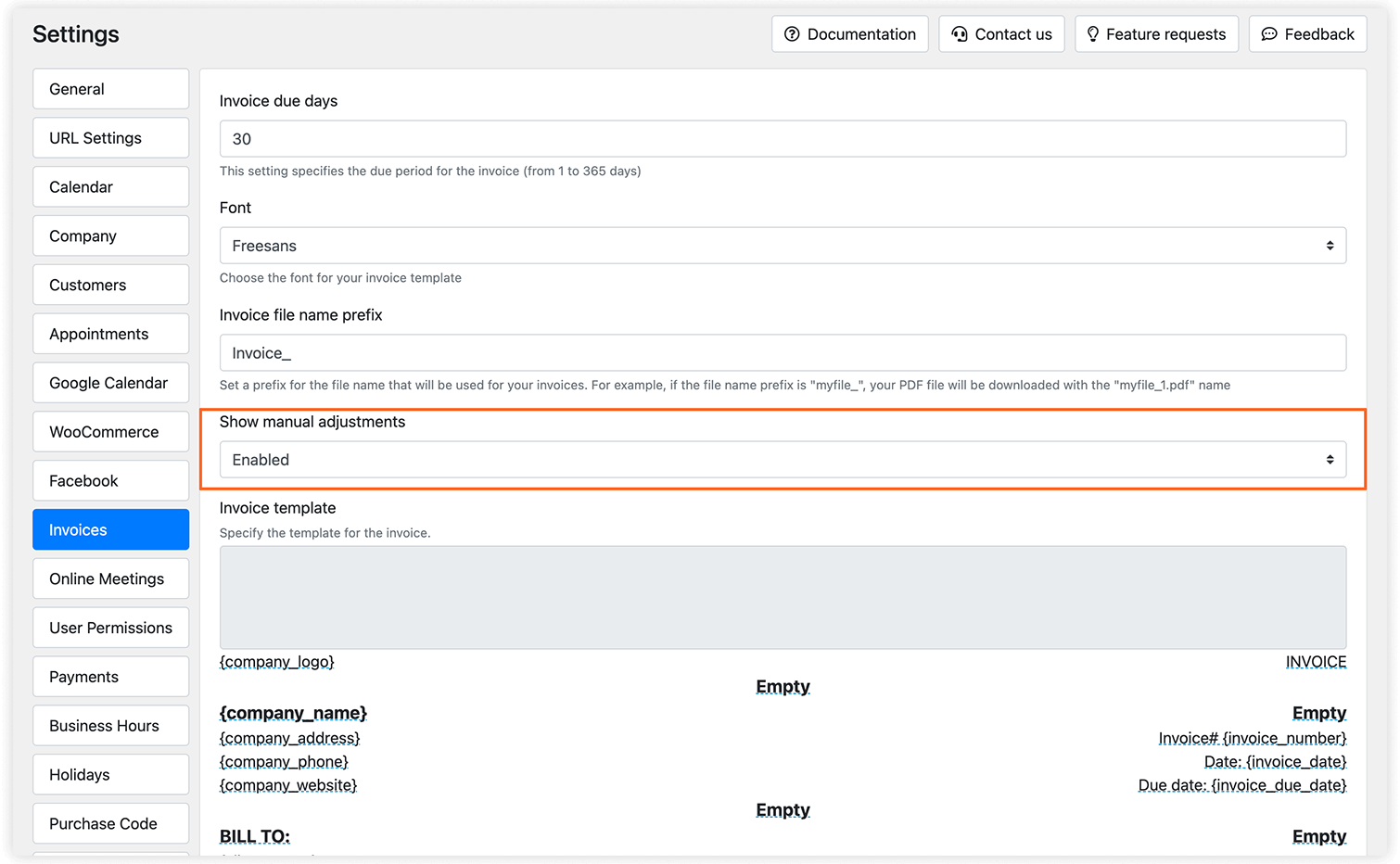 Bookly Settings – Invoices