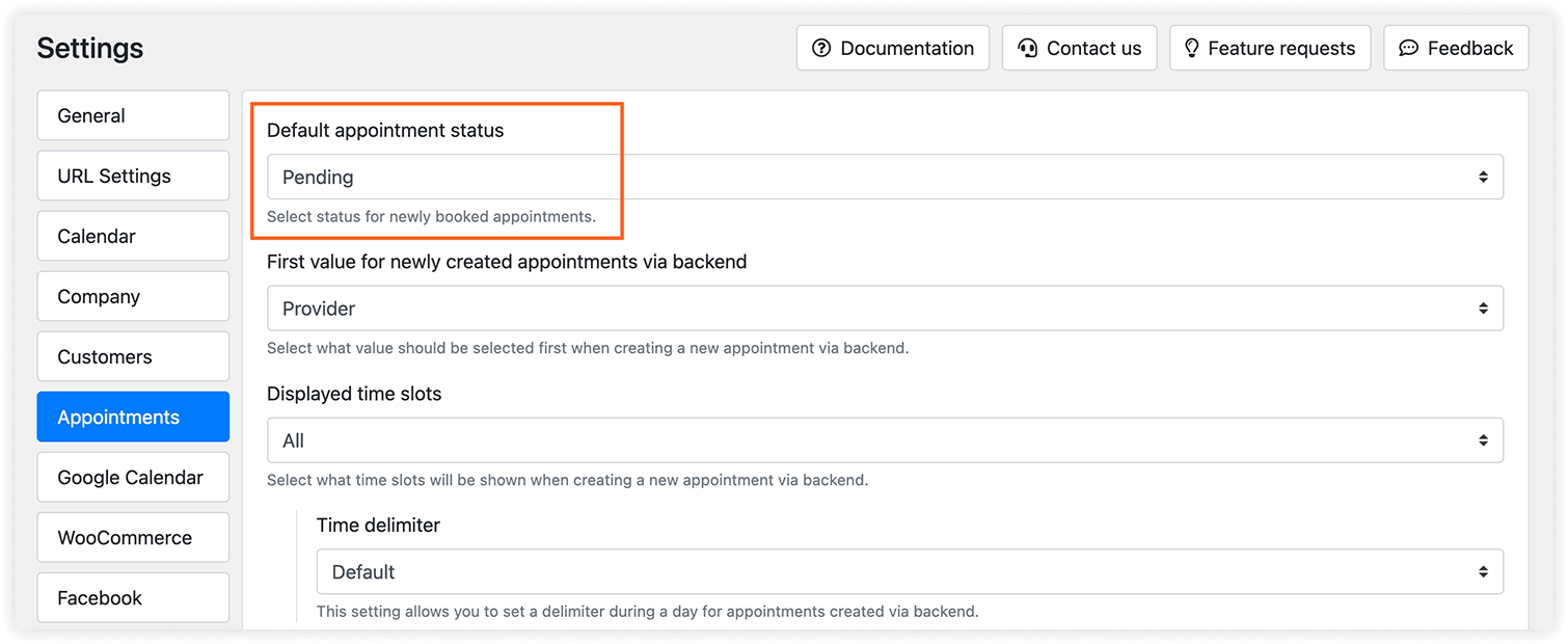 Pending feature enabled in Bookly PRO settings