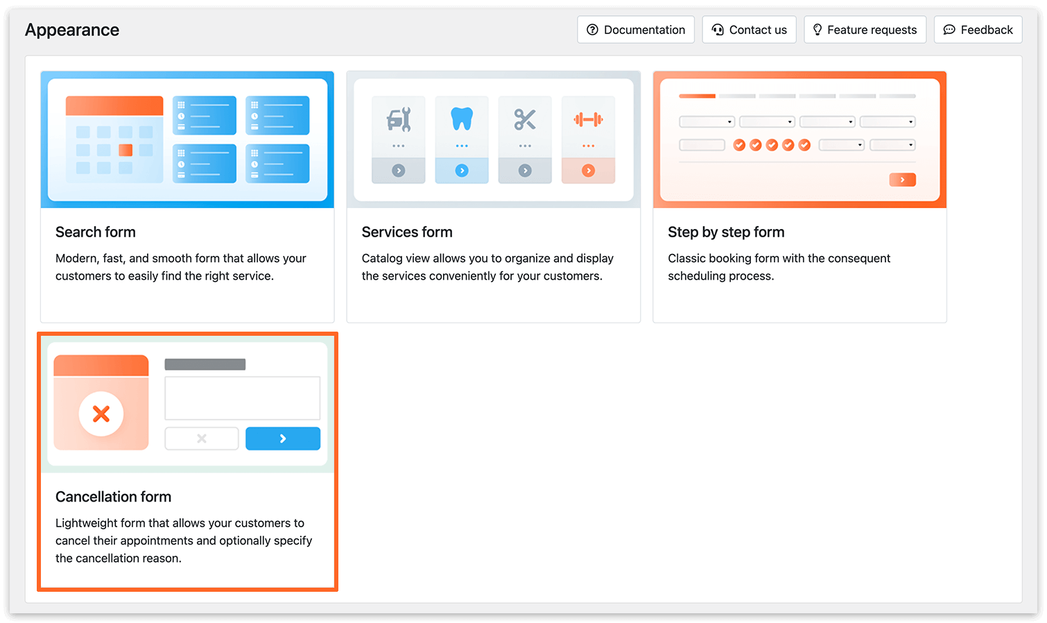 Cancellation form in the Appearance section