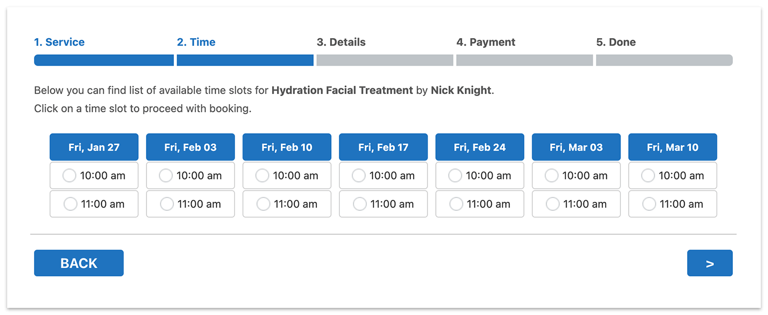 Bookly PRO front-end booking form