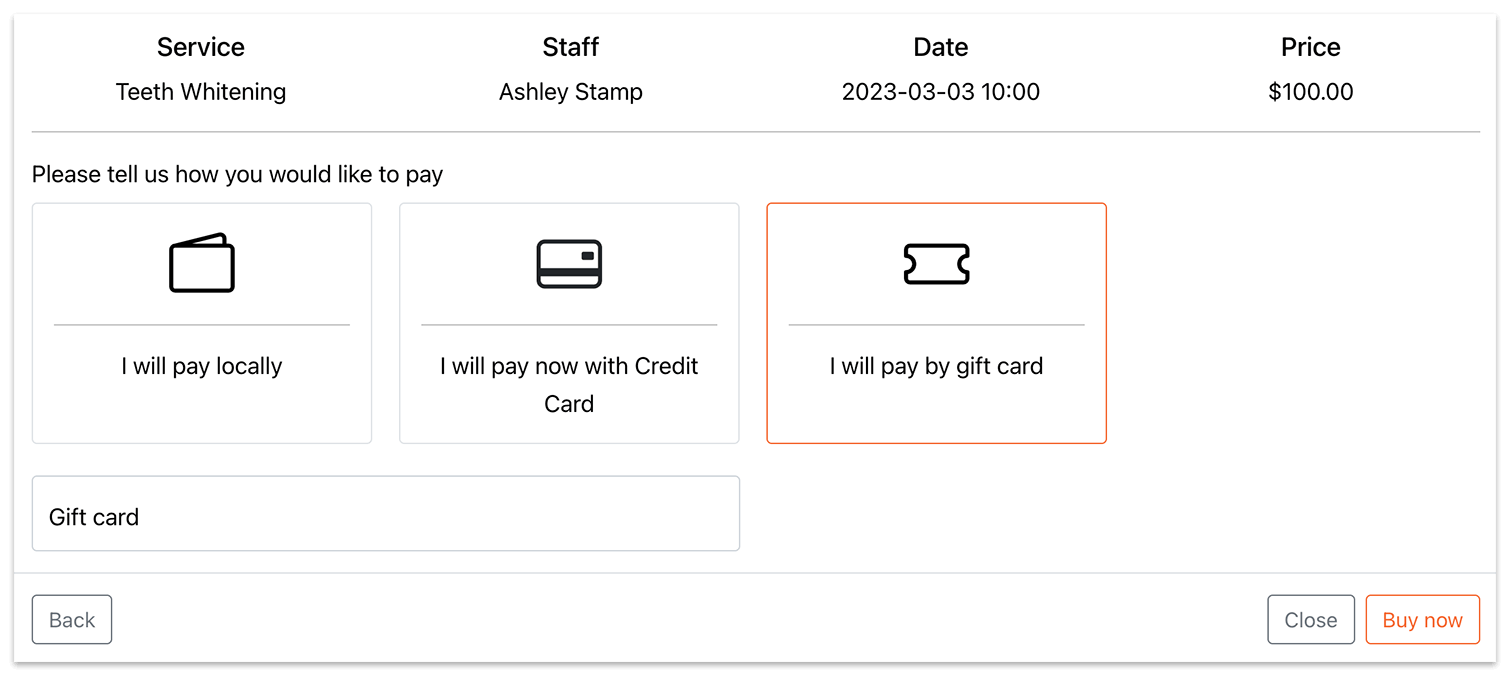 Payment step in the Bookly modern form
