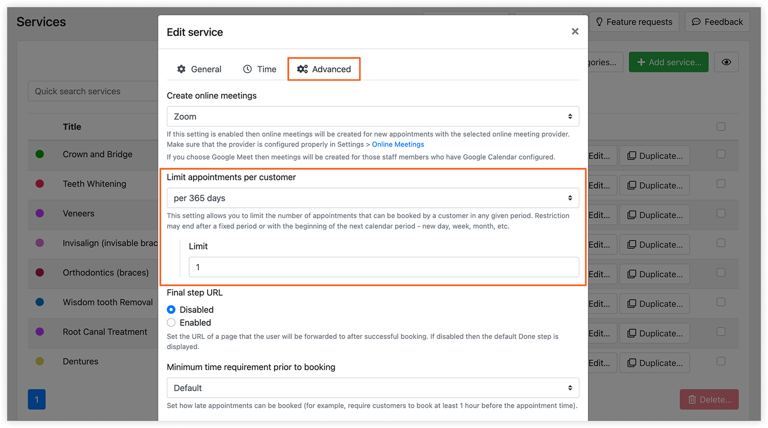 Bookly PRO limit appointments per customer feature