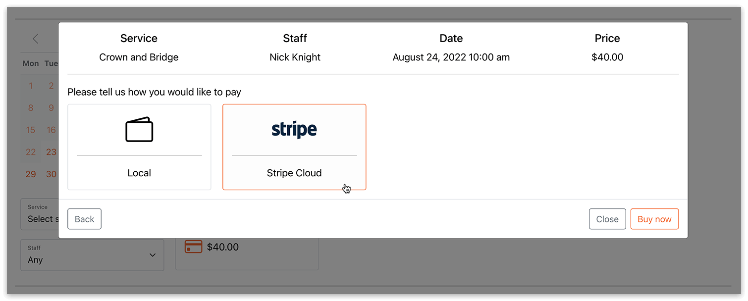 Stripe payments in the Bookly Search form