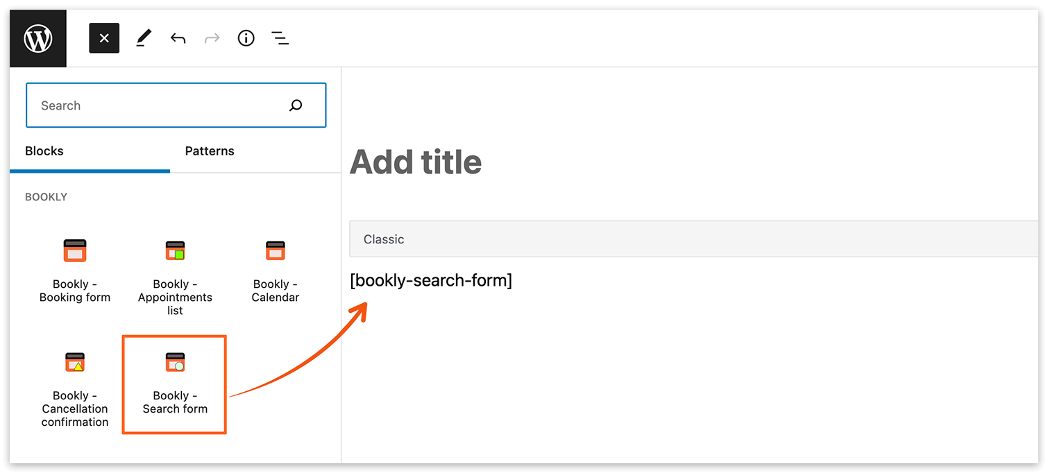 New bookly booking form – add shortcode to the page