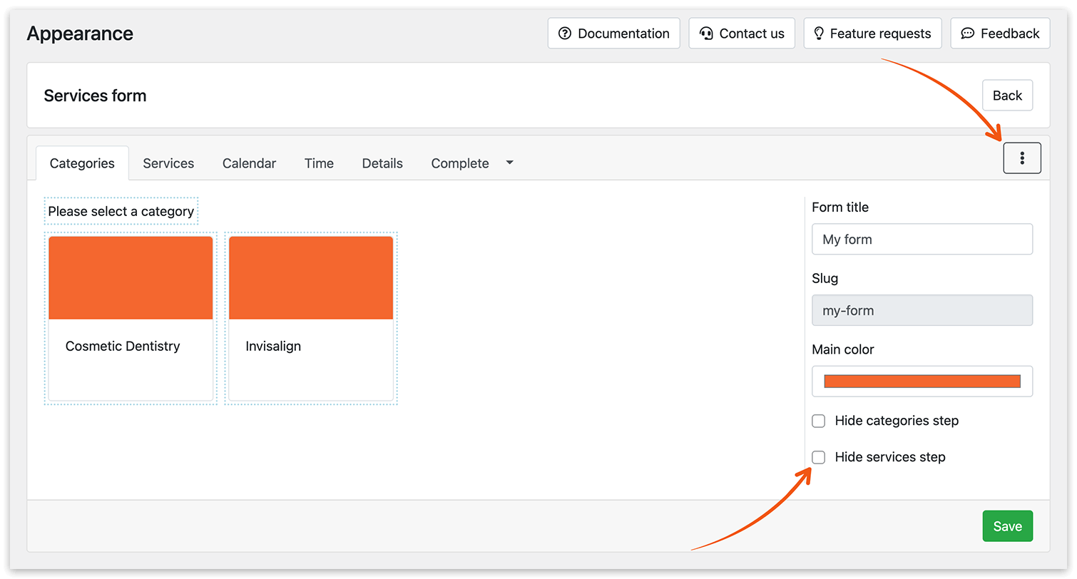 Bookly Services form settings