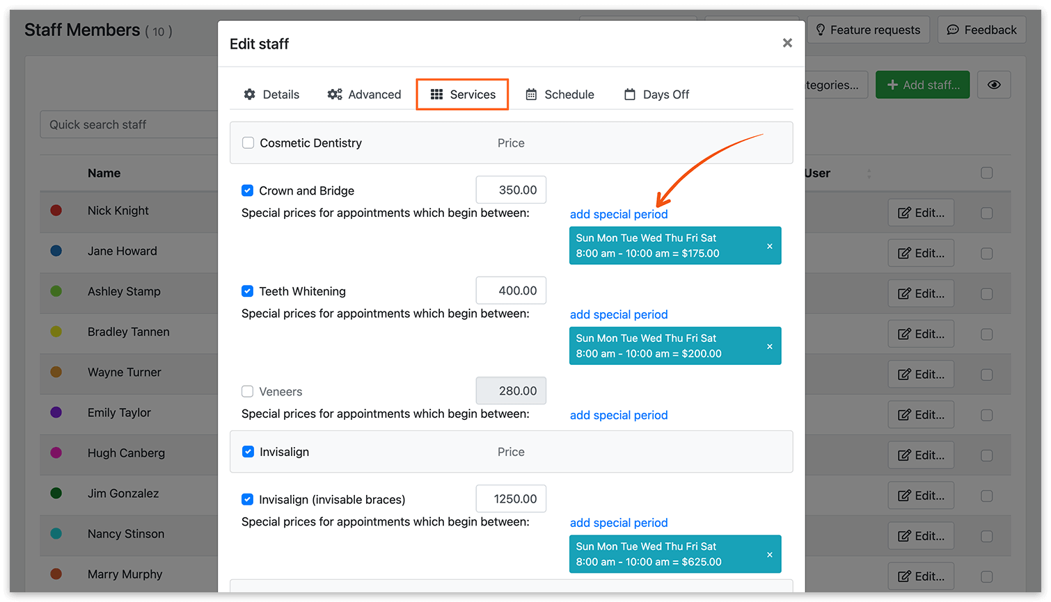 Bookly Special Hours (Add-on) settings