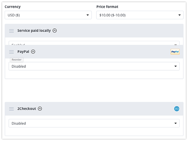 Reorder payment options in Bookly settings