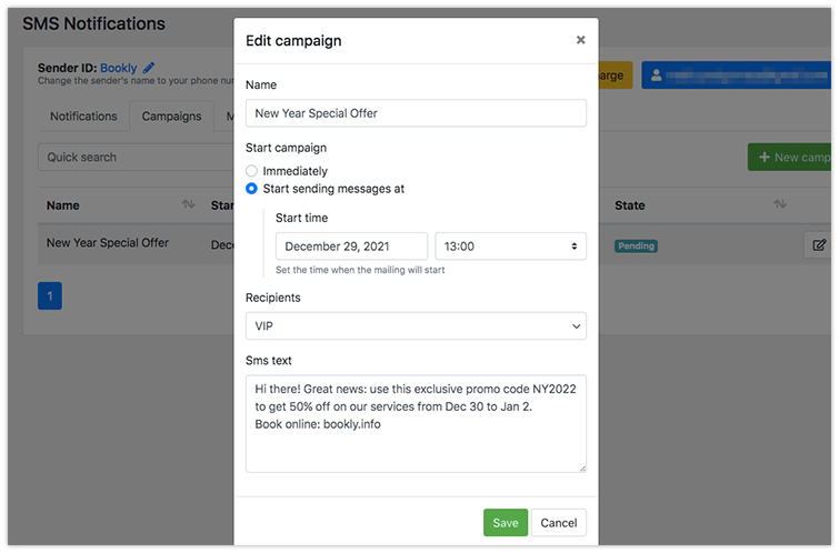 Create mailing lists and schedule SMS campaigns