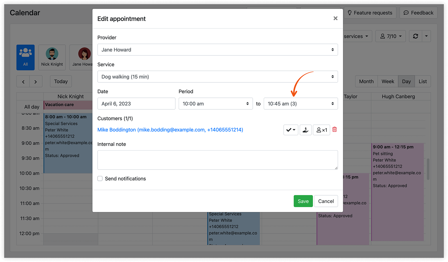 Bookly Custom Duration (Add-on) – appointment details