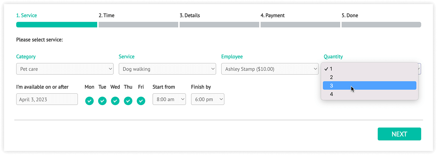 Bookly Multiply Appointments (Add-on) – front-end booking form