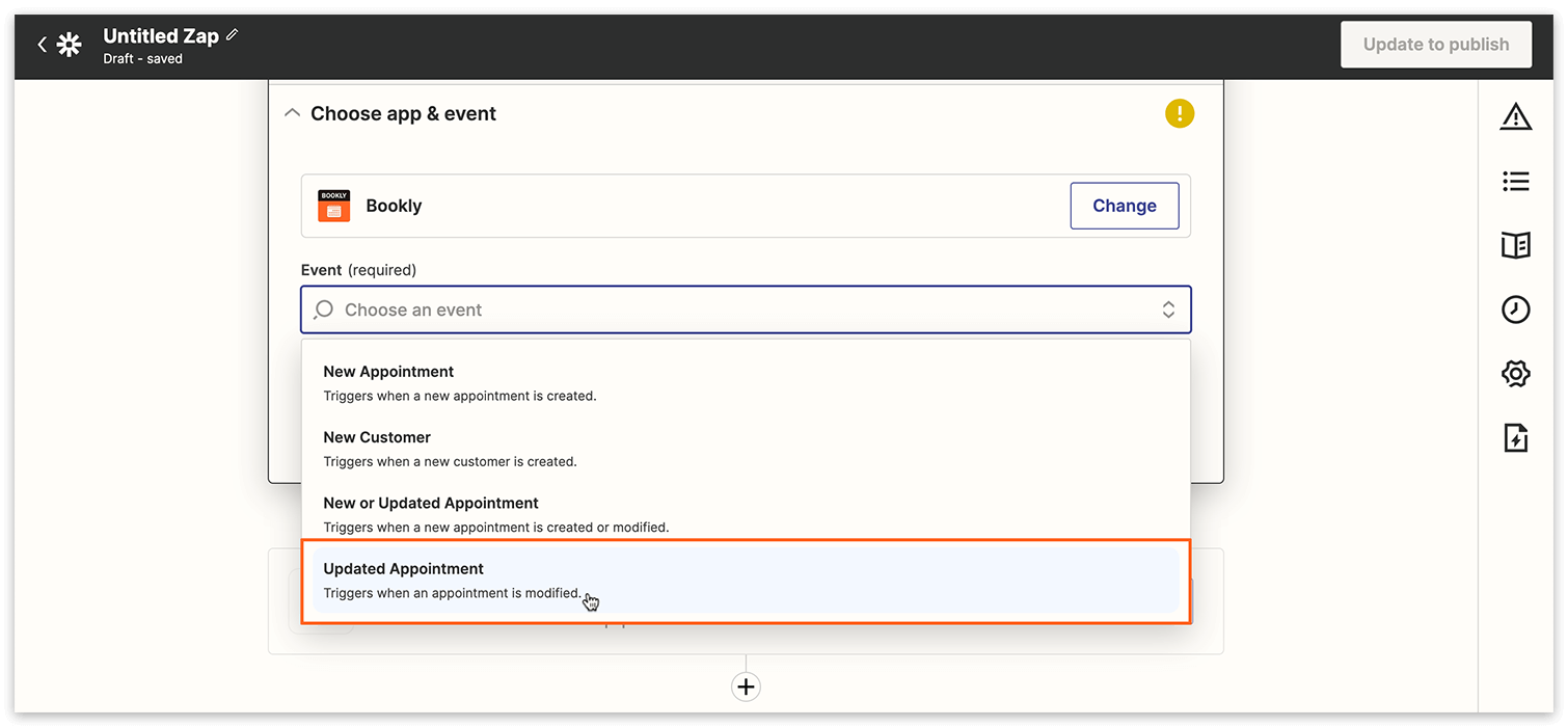New trigger in Zapier – Updated appointment