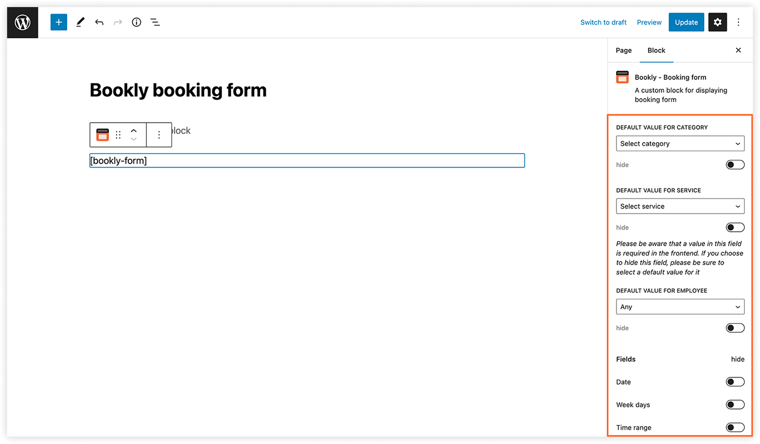 Publish Bookly booking form