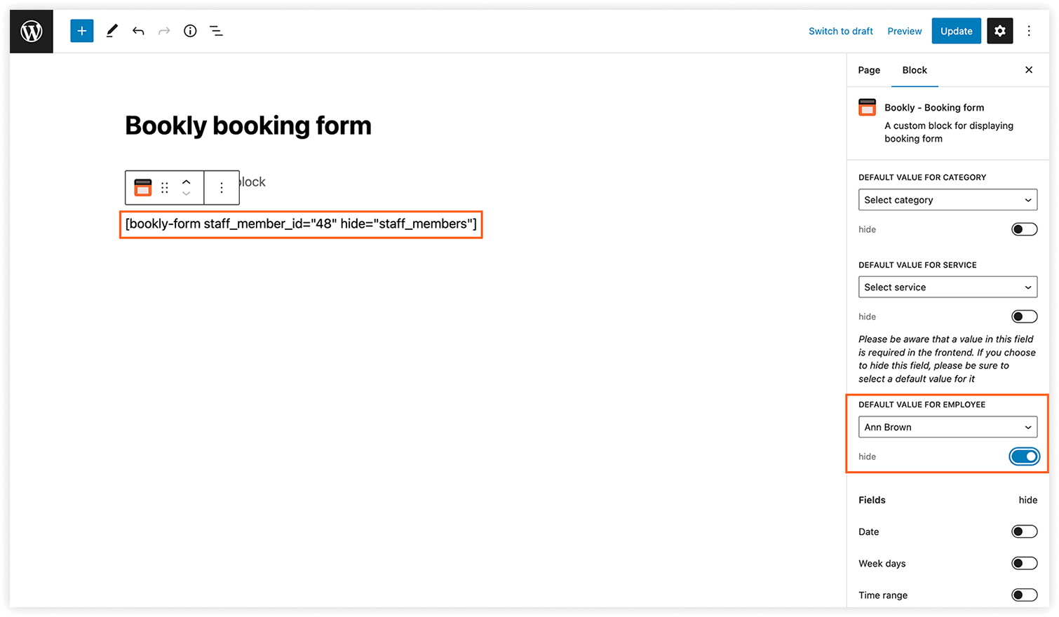 Publish Bookly booking form
