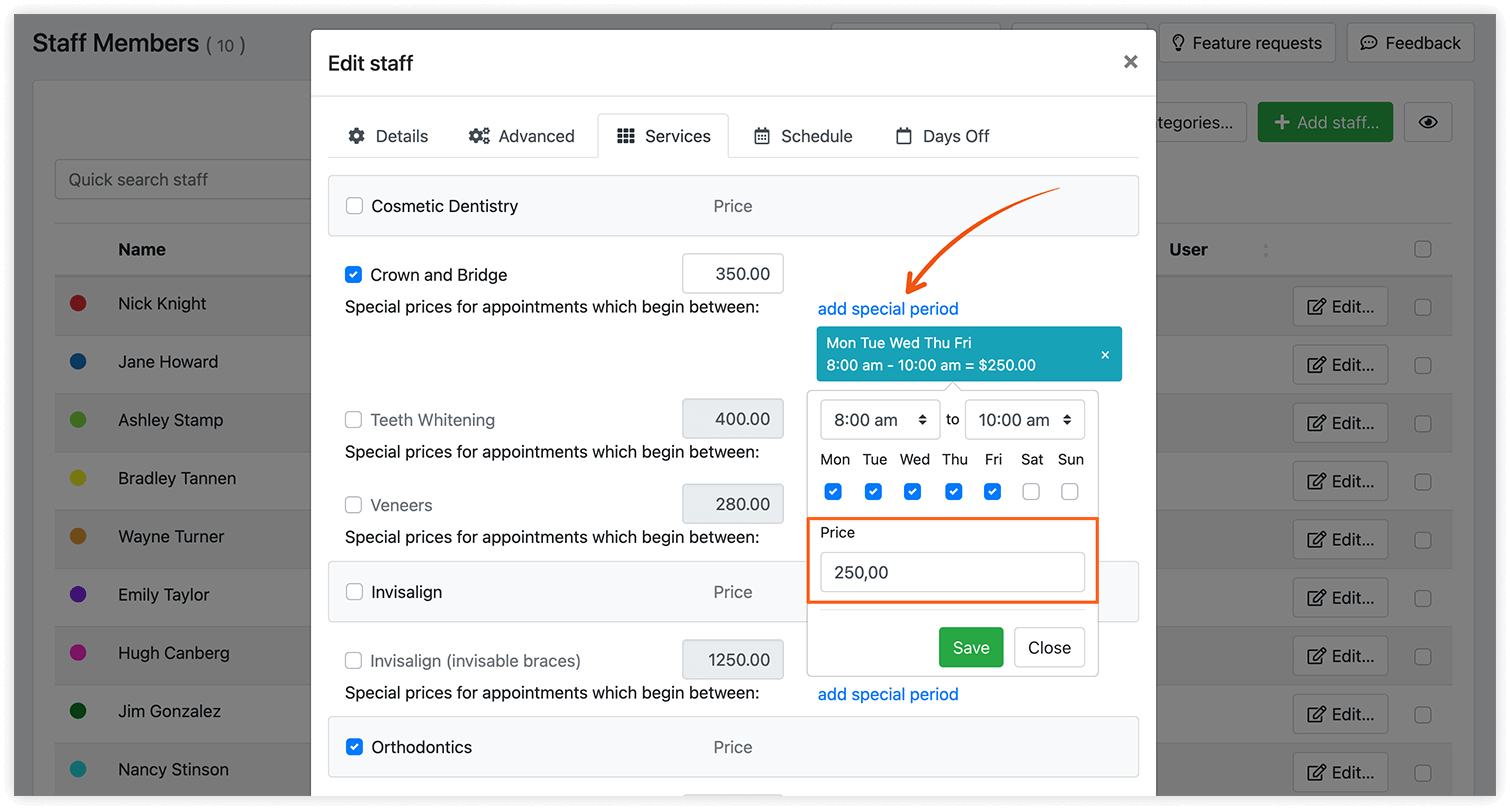 Bookly Special Hours (Add-on) backend settings