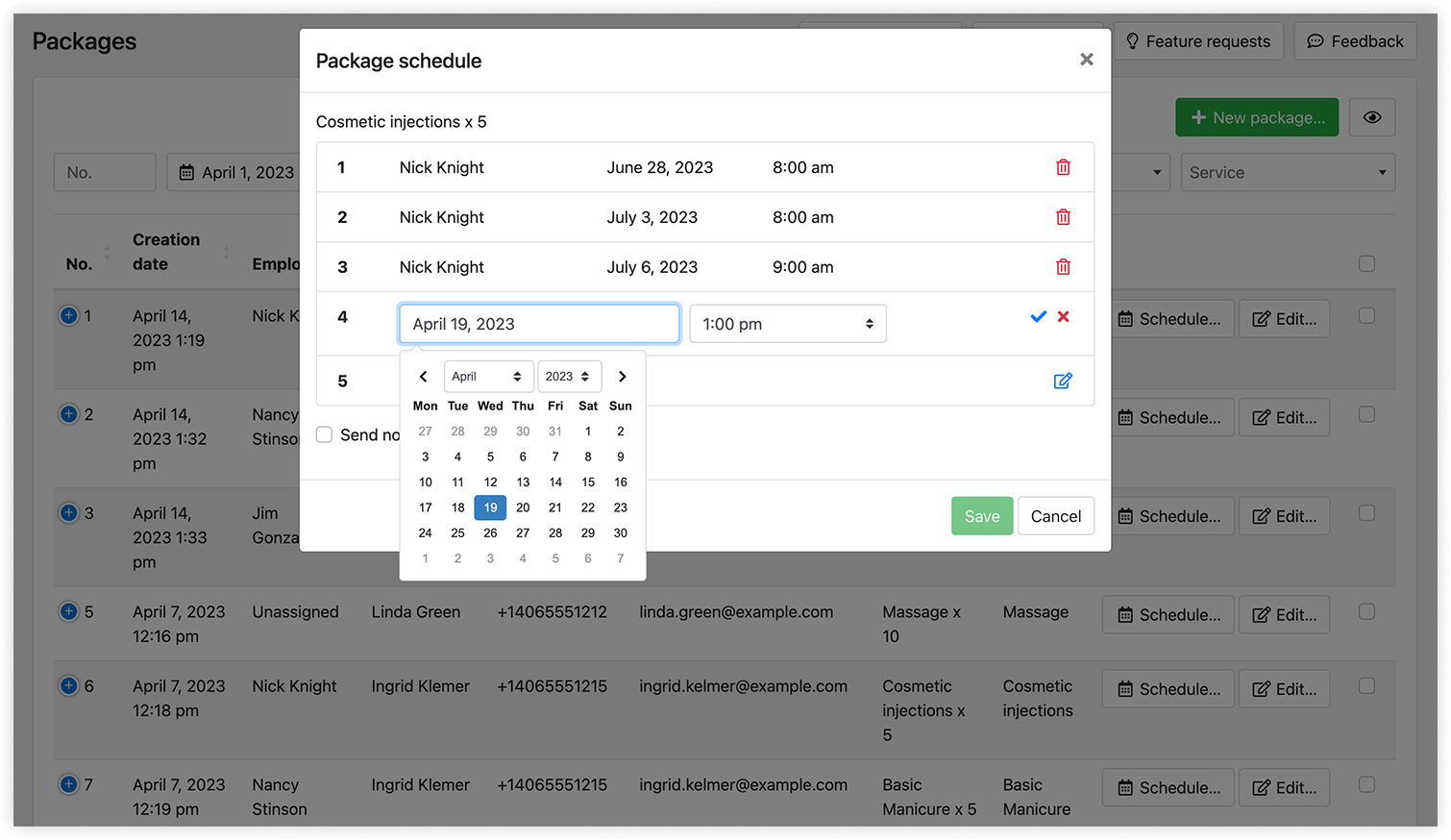 Schedule appointments in Bookly package