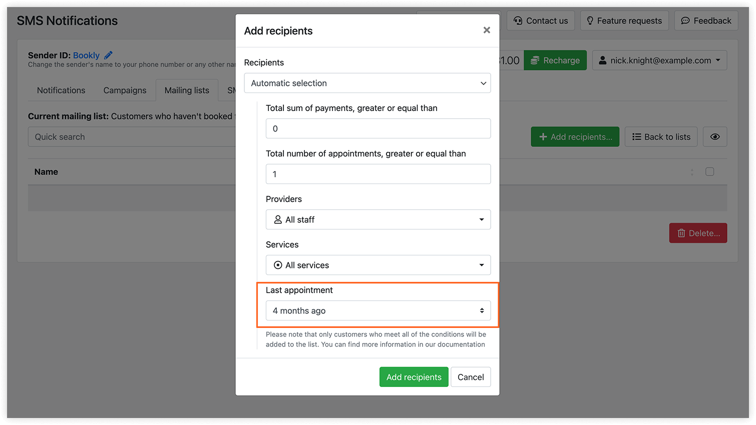 Bookly Cloud SMS Campaigns