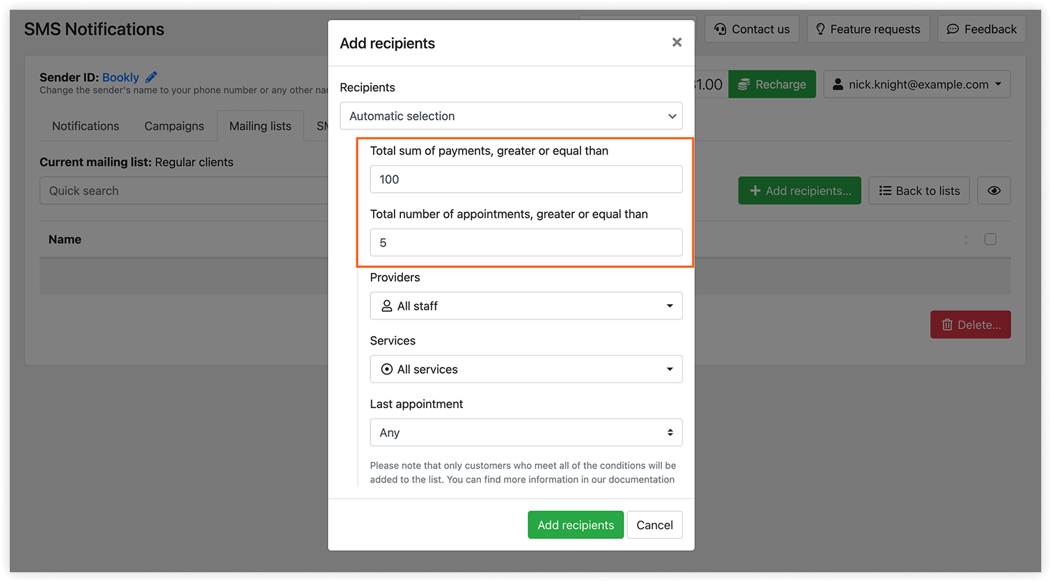 Bookly Cloud SMS Campaigns