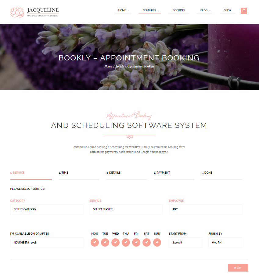 Bookly in Spa Salon WordPress Theme