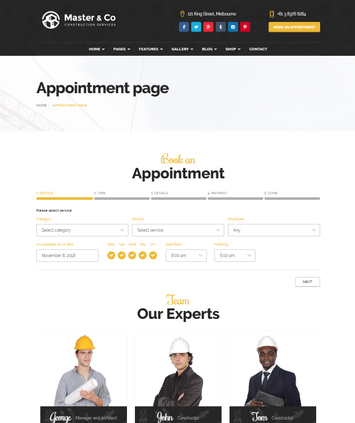 Monkeysan implemented Bookly for construction company template